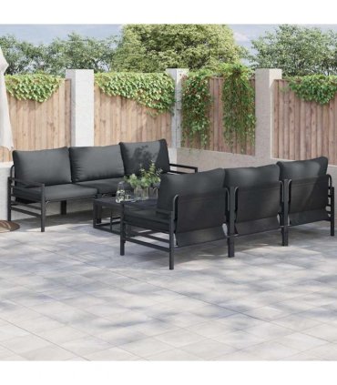 vidaXL Garden Sofa Set with Cushion 7 pcs Black Steel