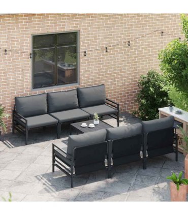 vidaXL Garden Sofa Set with Cushion 7 pcs Black Steel