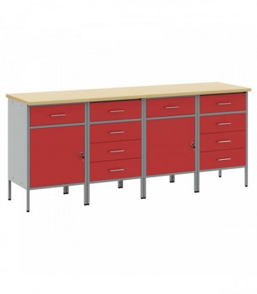 vidaXL Work Cabinet with Drawer 4 pcs Red and Grey 200 x 55 x 85 cm