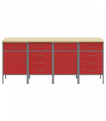 vidaXL Work Cabinet with Drawer 4 pcs Red and Grey 200 x 55 x 85 cm