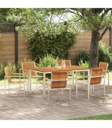 vidaXL Garden Dining Set 7 pcs Brown Solid Acacia Wood
