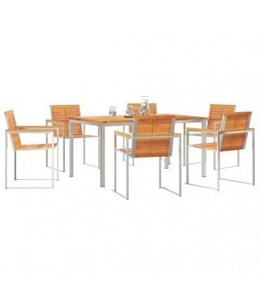 vidaXL Garden Dining Set 7 pcs Brown Solid Acacia Wood