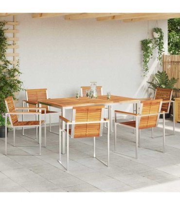 vidaXL Garden Dining Set 7 pcs Brown Solid Acacia Wood