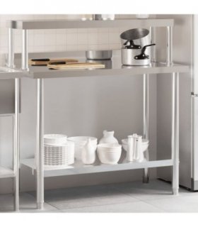 vidaXL Kitchen Work Table with Overshelf 110x55x120 cm Stainless Steel