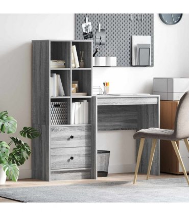 vidaXL Desk with Drawer with Shelf with Storage 2 pcs Grey Sonoma