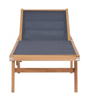 vidaXL Sunlounger | Teak and Black | Teak wood and Textilene fabric | Standard