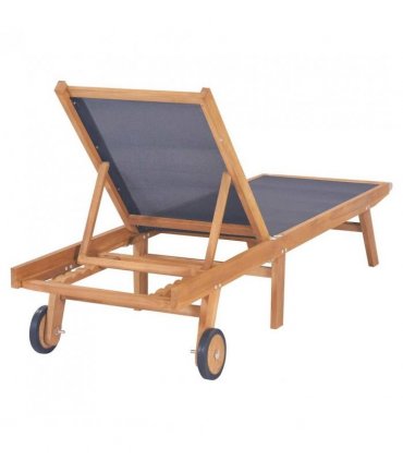 vidaXL Sunlounger | Teak and Black | Teak wood and Textilene fabric | Standard