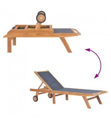 vidaXL Sunlounger | Teak and Black | Teak wood and Textilene fabric | Standard