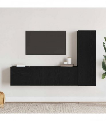 vidaXL TV Cabinet Set Wall-mounted 3 pcs Black Oak 130.5 x 30 x 140 cm