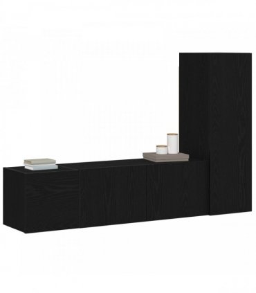 vidaXL TV Cabinet Set Wall-mounted 3 pcs Black Oak 130.5 x 30 x 140 cm