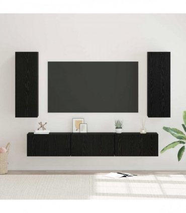 vidaXL TV Cabinet Set Wall-mounted 5 pcs Black Oak Engineered Wood