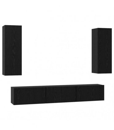 vidaXL TV Cabinet Set Wall-mounted 5 pcs Black Oak Engineered Wood