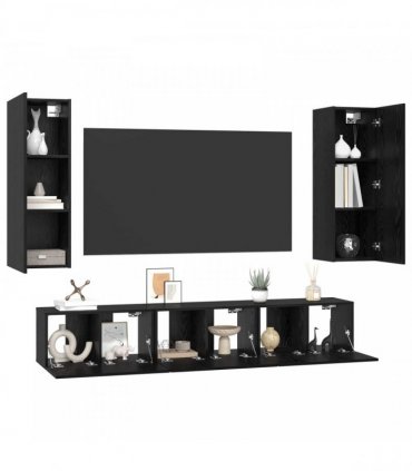 vidaXL TV Cabinet Set Wall-mounted 5 pcs Black Oak Engineered Wood