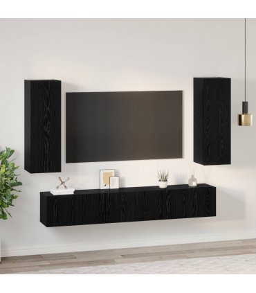 vidaXL TV Cabinet Set Wall-mounted 5 pcs Black Oak Engineered Wood