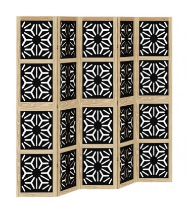 vidaXL Room Divider 5 Panels Brown and Black Solid Wood Paulownia