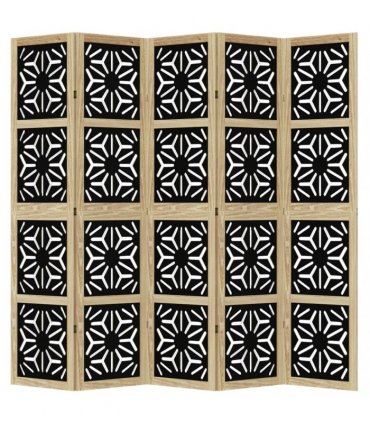vidaXL Room Divider 5 Panels Brown and Black Solid Wood Paulownia