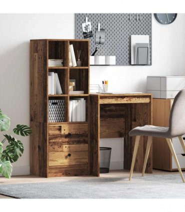 vidaXL Desk with Drawer with Shelf with Storage 2 pcs Old Wood