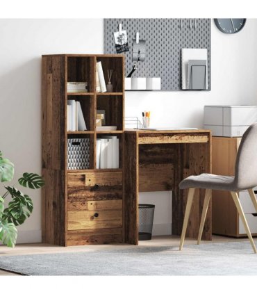 vidaXL Desk with Drawer with Shelf with Storage 2 pcs Old Wood