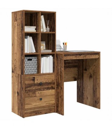 vidaXL Desk with Drawer with Shelf with Storage 2 pcs Old Wood
