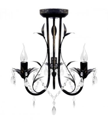 vidaXL Art Nouveau Style Black Chandelier Crystal Beads 3xE14 Bulbs