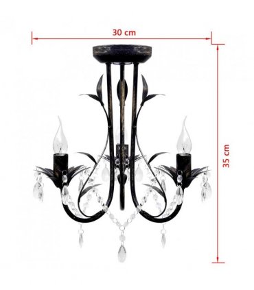 vidaXL Art Nouveau Style Black Chandelier Crystal Beads 3xE14 Bulbs