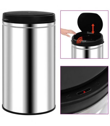 vidaXL Automatic Sensor Dustbin 60 L Stainless Steel