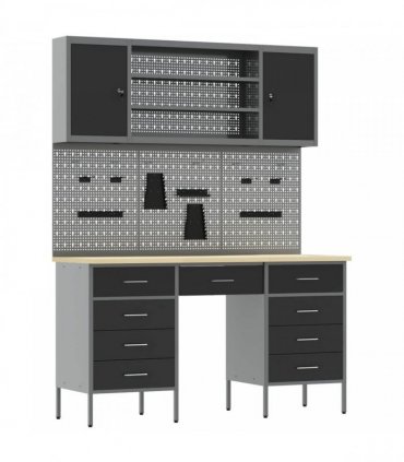 vidaXL Work Cabinet with Drawer 8 pcs Black Engineered Wood and Steel