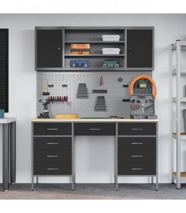 vidaXL Work Cabinet with Drawer 8 pcs Black Engineered Wood and Steel