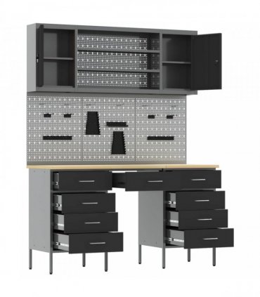 vidaXL Work Cabinet with Drawer 8 pcs Black Engineered Wood and Steel