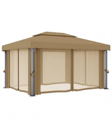 vidaXL Gazebo with Curtain 4x3 m Taupe Aluminium