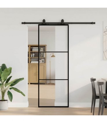 vidaXL Sliding Door with Hardware Set Black 76x205 cm ESG Glass