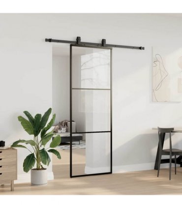 vidaXL Sliding Door with Hardware Set Black 76x205 cm ESG Glass