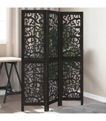 vidaXL Room Divider 3 Panels Black Solid Wood Paulownia