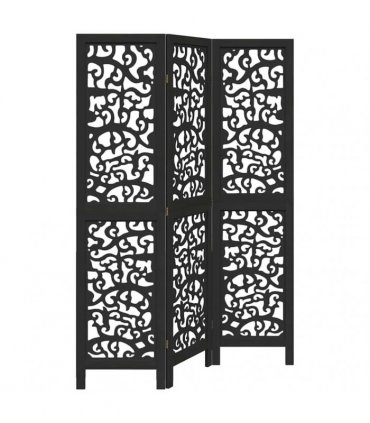 vidaXL Room Divider 3 Panels Black Solid Wood Paulownia