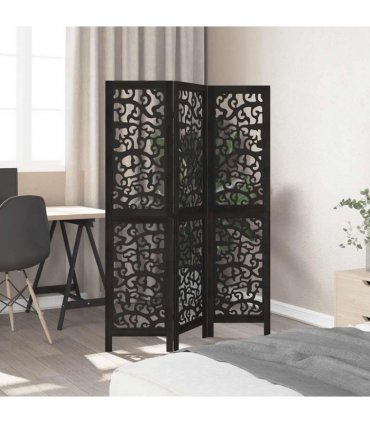 vidaXL Room Divider 3 Panels Black Solid Wood Paulownia