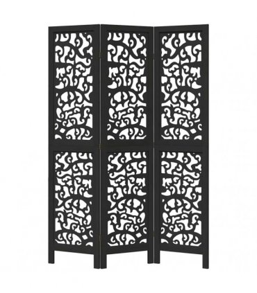 vidaXL Room Divider 3 Panels Black Solid Wood Paulownia