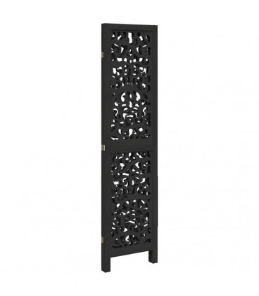 vidaXL Room Divider 3 Panels Black Solid Wood Paulownia