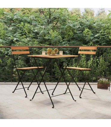 vidaXL Folding Bistro Set | Teak | Solid Teak Wood, Powder-Coated Steel | Medium