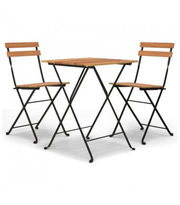 vidaXL Folding Bistro Set | Teak | Solid Teak Wood, Powder-Coated Steel | Medium
