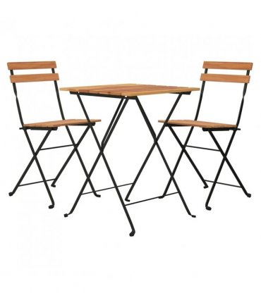 vidaXL Folding Bistro Set | Teak | Solid Teak Wood, Powder-Coated Steel | Medium