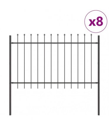 vidaXL Garden Fence 8 pcs Grey 13.6 x 0.8 m Powder-coated Steel