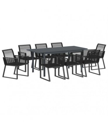 vidaXL Garden Dining Set 9 pcs Black Poly Rattan