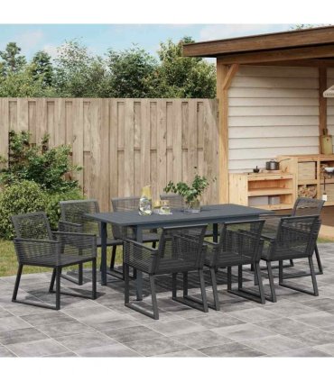 vidaXL Garden Dining Set 9 pcs Black Poly Rattan