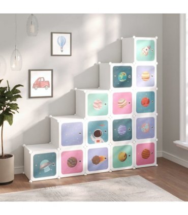 vidaXL Cube Storage Cabinet for Kids with 15 Cubes White PP