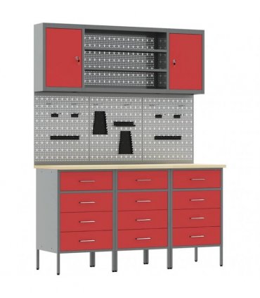 vidaXL Work Cabinet with Drawer 7 pcs Red Engineered Wood and Steel