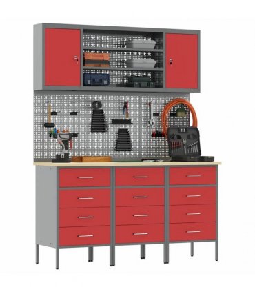 vidaXL Work Cabinet with Drawer 7 pcs Red Engineered Wood and Steel