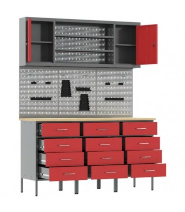 vidaXL Work Cabinet with Drawer 7 pcs Red Engineered Wood and Steel