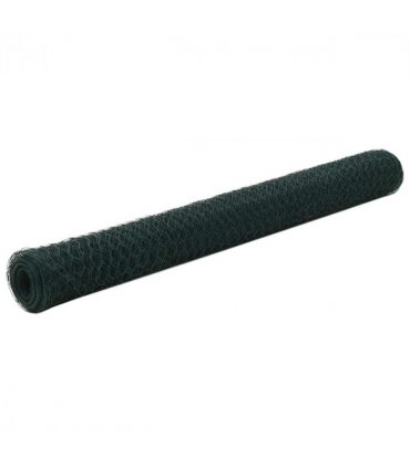 vidaXL Chicken Wire Fence Steel with PVC Coating 25x1.2 m Green