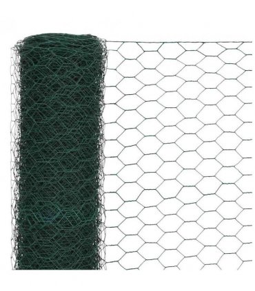 vidaXL Chicken Wire Fence Steel with PVC Coating 25x1.2 m Green