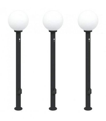 vidaXL Bollard Lights with Sensor&Outlet 3 pcs 120 cm Black IP44